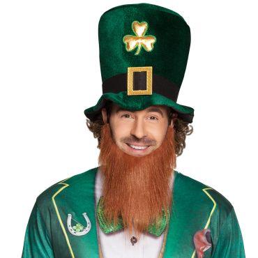 Chapeau & Barbe Leprechaun Saint-Patrick, déguisement vert avec barbe rousse | jourdefete.com