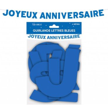 Guirlande lettres bleue Joyeux Anniversaire 4 mètres | jourdefete.com