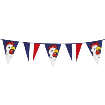 Guirlande de Fanions Géants Coq Gaulois et France - 8m Guirlande de Fanions Géants Coq Gaulois et France - 8m