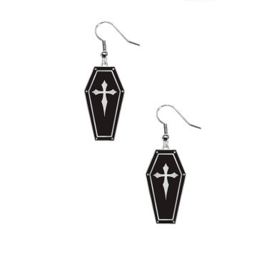 Boucles d’oreilles cercueil noires à croix gothique pour Halloween | jourdefete.com