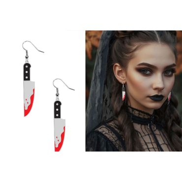 Boucles d'oreilles en forme de couteaux de boucher avec du sang qui coule pour déguisement d'Halloween | jourdefete.com Boucles d'oreilles en forme de couteaux de boucher avec du sang qui coule pour déguisement d'Halloween | jourdefete.com