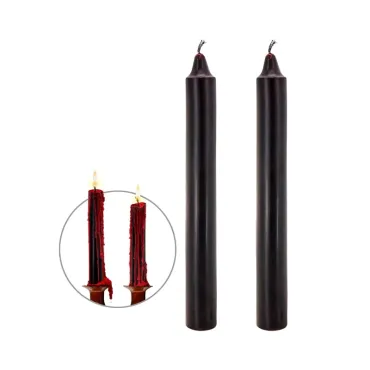 Lot de 2 bougies saignantes noires cire rouge pour décoration Halloween | jourdefete.com