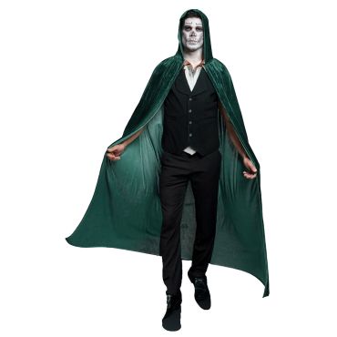 Cape Halloween verte émeraude longue avec capuche pour déguisement de sorcier ou vampire | jourdefete.com
