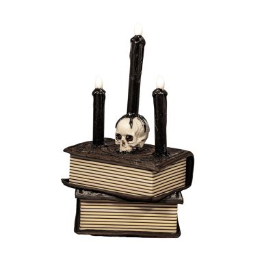 Chandelier Halloween avec livres, crâne et chandelles lumineuses | jourdefete.com
