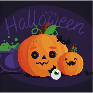 Serviettes Halloween avec deux citrouilles adorables et décor spooky | jourdefete.com