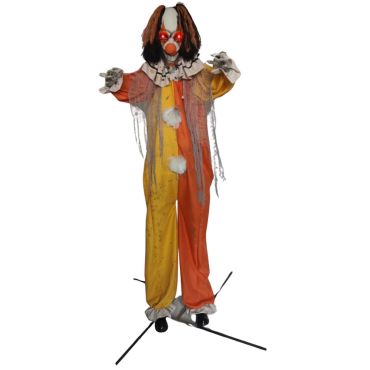 Clown hanté animé 240 cm avec yeux lumineux rouges pour décoration d’Halloween | jourdefete.com