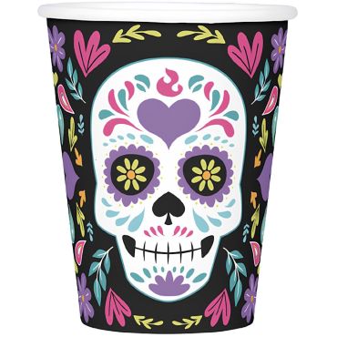 Gobelets carton motif crâne coloré fête des morts mexicaine | jourdefete.com