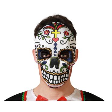 Masque intégral mexicain Calavera multicolore avec motifs de croix et fleurs pour Halloween | jourdefete.com Masque intégral mexicain Calavera multicolore avec motifs de croix et fleurs pour Halloween | jourdefete.com