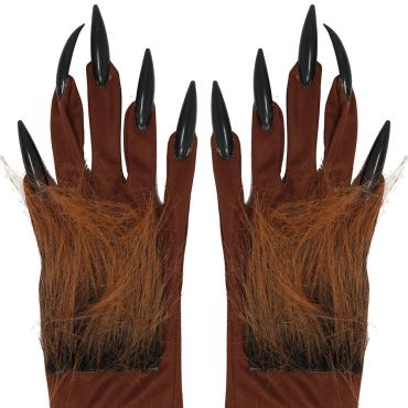 Gants Halloween de loup-garou avec griffes noires et fausse fourrure | jourdefete.com