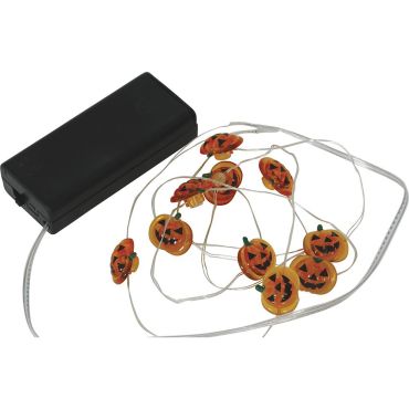 Guirlande lumineuse LED d'Halloween de 120 cm avec 10 petites citrouilles orange sur fil métallique | jourdefete.com