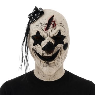 Masque latex clown psycho blanc avec mèche noire et cicatrice pour Halloween | jourdefete.com Masque latex clown psycho blanc avec mèche noire et cicatrice pour Halloween | jourdefete.com