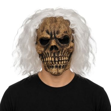 Masque de crâne de mort-vivant à texture osseuse avec perruque blanche pour Halloween | jourdefete.com Masque de crâne de mort-vivant à texture osseuse avec perruque blanche pour Halloween | jourdefete.com