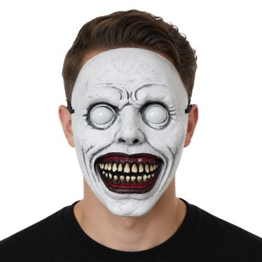 Masque terrifiant blanc d'Halloween aux yeux exorbités et sourire sanguinaire | jourdefete.com Masque terrifiant blanc d'Halloween aux yeux exorbités et sourire sanguinaire | jourdefete.com