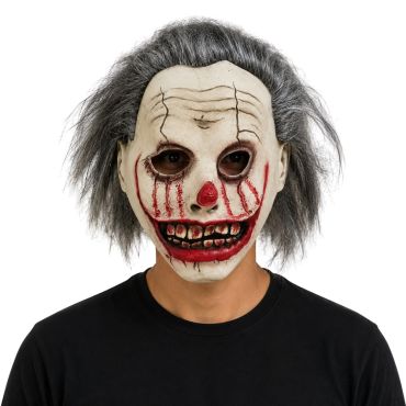 Masque de clown zombie terrifiant avec cheveux gris et maquillage sanglant pour Halloween | jourdefete.com Masque de clown zombie terrifiant avec cheveux gris et maquillage sanglant pour Halloween | jourdefete.com
