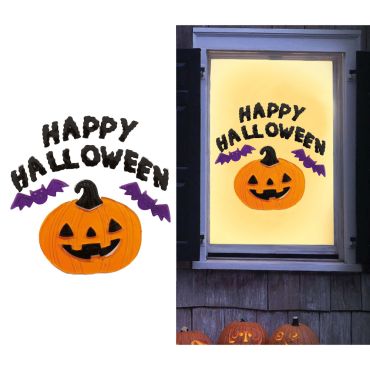 Décoration de fenêtre en gel citrouille orange et chauves souris violettes Happy Halloween | jourdefete.com Décoration de fenêtre en gel citrouille orange et chauves souris violettes Happy Halloween | jourdefete.com