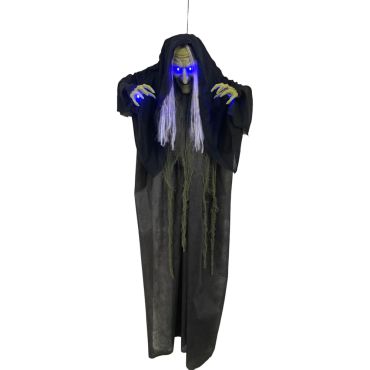 Décoration Halloween sorcière animée sonore et lumineuse à suspendre 175 cm aux yeux bleus | jourdefete.com Décoration Halloween sorcière animée sonore et lumineuse à suspendre 175 cm aux yeux bleus | jourdefete.com