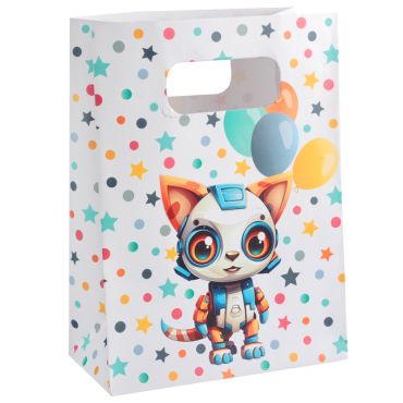 Sacs en papier Happy Cop's avec chat robot et ballons colorés | jourdefete.com