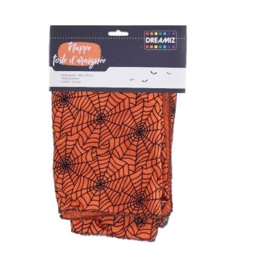 Nappe orange avec toiles d'araignées noires en relief