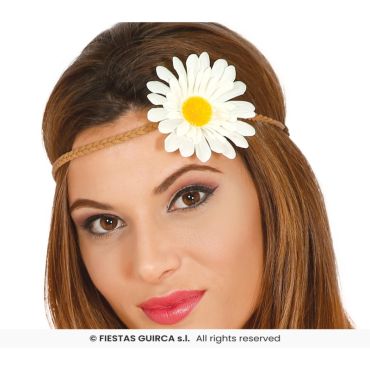 Bandeau tressé hippie avec fleur blanche | jourdefete.com