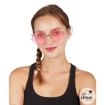 Lunettes rondes hippie verres roses | jourdefete.com