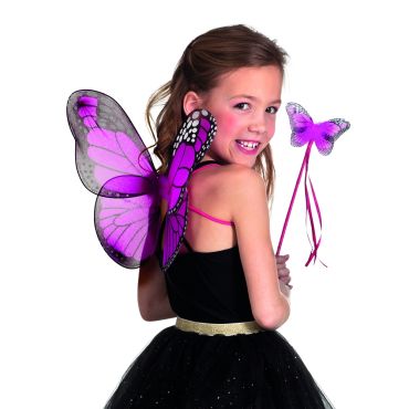Ensemble ailes de papillon fushia et baguette
