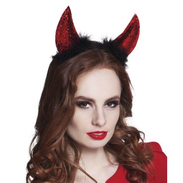 Serre-Tête Cornes de Diablesse Plumes et Paillettes