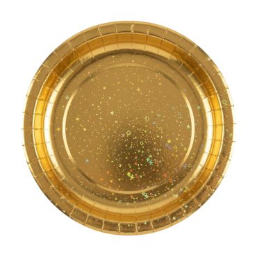 Assiettes en carton dorée avec des étoiles holographiques brillantes pour décoration de table de fête | jourdefete.com Assiettes en carton dorée avec des étoiles holographiques brillantes pour décoration de table de fête | jourdefete.com
