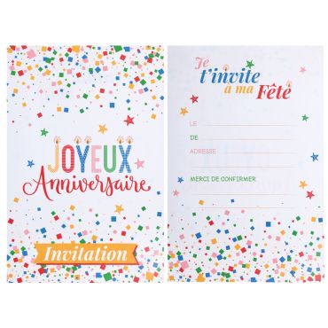 Cartes d’invitation joyeux anniversaire confettis multicolores | jourdefete.com