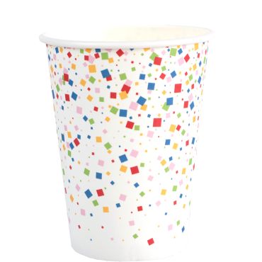 Gobelets d’anniversaire confettis multicolores en carton | jourdefete.com