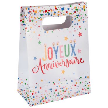 Sacs cadeaux Joyeux Anniversaire confettis multicolores en papier | jourdefete.com