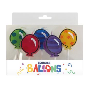 Lot de 5 bougies pics en cire en forme de ballons multicolores pour gâteau d'anniversaire enfant | jourdefete.com