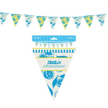 Guirlande de fanions 6 mètres Joyeux Anniversaire thème Lemon avec citrons bleus | jourdefete.com