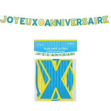 Guirlande de lettres Joyeux Anniversaire 6 mètres décoration thème citron bleu et jaune | jourdefete.com