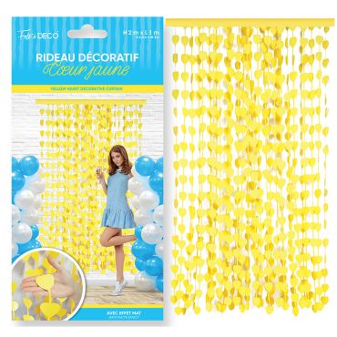 Rideau décoratif à franges mat composé de cœurs jaunes pour fond photobooth 2m x 1m | jourdefete.com
