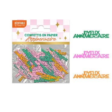 Confettis de table en papier Joyeux Anniversaire thème Rétro Pop rose, vert et orange | jourdefete.com Confettis de table en papier Joyeux Anniversaire thème Rétro Pop rose, vert et orange | jourdefete.com