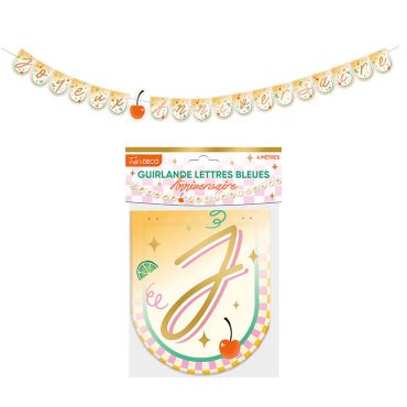 Guirlande de lettres Joyeux Anniversaire thème rétro pop avec motifs cerises et damier pastel | jourdefete.com