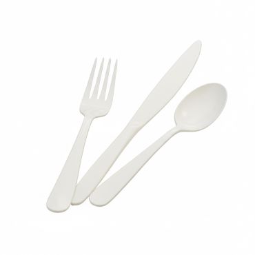 Ménagère jetable blanche 24 couverts – cuillères, fourchettes et couteaux en plastique rigide | jourdefete.com