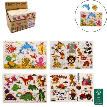 Puzzle bois à encastrer formes animaux mer, ferme, dinosaures et jungle | jourdefete.com 