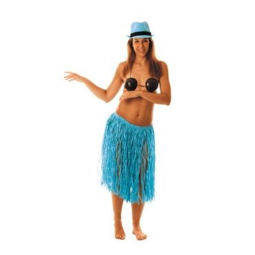Jupe Hawaïenne Mi-Longue Raffia 60 cm - Bleu
