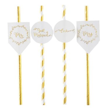 Lot de 8 Pailles - Just Married - Or | jourdefete.com