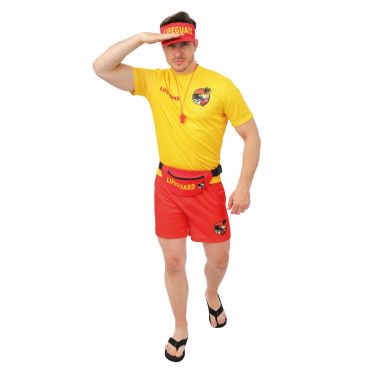 Set visière, sifflet et sac banane rouges Lifeguard pour costume de sauveteur | jourdefete.com