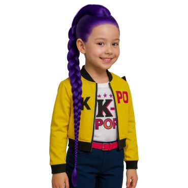 Perruque violette K-pop fille avec longue tresse inspirée de KPop Demon Hunters | jourdefete.com