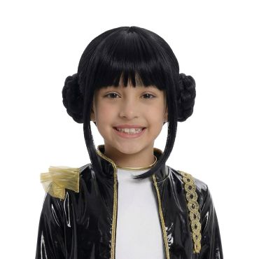 Perruque k-pop noire pour enfant avec frange et chignons tressés | jourdefete.com Perruque k-pop noire pour enfant avec frange et chignons tressés | jourdefete.com