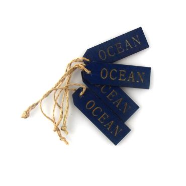 4 Etiquettes en Bois Bleu Marine - Océan