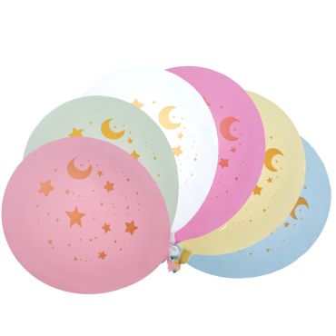 Ballons pastel licorne magique avec étoiles et lunes dorées | jourdefete.com