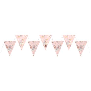 Banderole anniversaire licorne rose avec fanions décoratifs | jourdefete.com