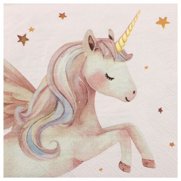 Serviettes licorne magique rose avec ailes et étoiles pour anniversaire fille | jourdefete.com