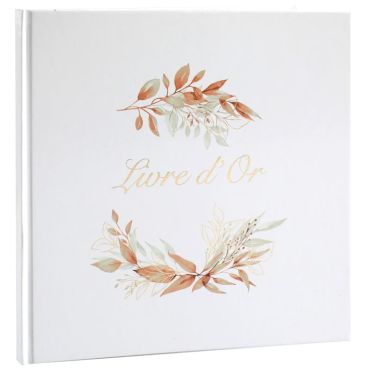 Un splendide livre d'or avec feuilles vertes et dorées pour votre événement sur le thème végétal | jourdefete.com