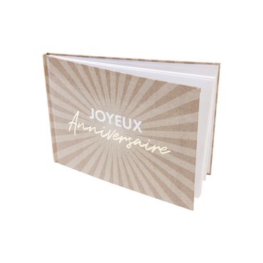 Livre d’or "Joyeux Anniversaire" avec couverture beige et 80 pages pour messages | jourdefete.com