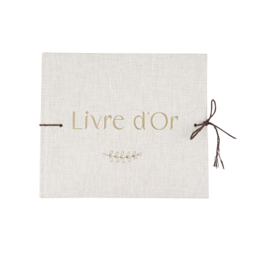Livre d’or Communion effet lin et or avec reliure en ficelle marron | jourdefete.com